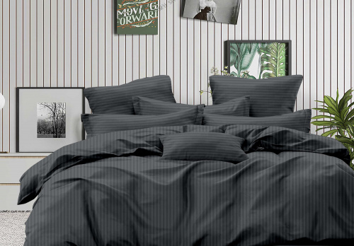 Наволочки 2 шт Страйп-Сатин Темно-серые (вертикальная полоса)