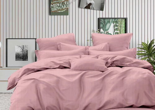 КПБ СТРАЙП-Сатин Розовый 140гр 100% хлопок